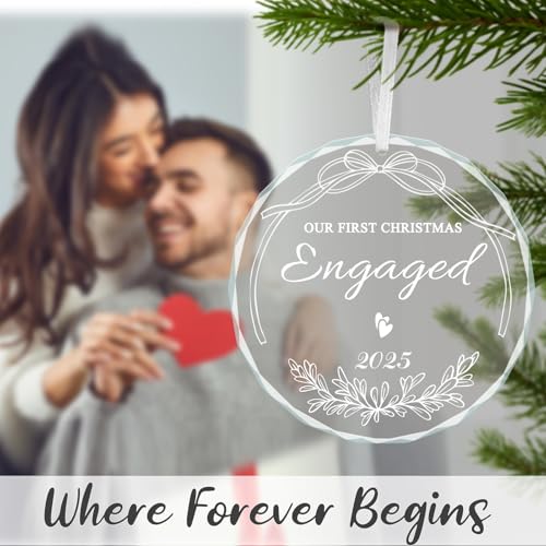 Engaged 2025 Christmas Ornament - Our First Engagement Gift for Couples Her White Acrylic