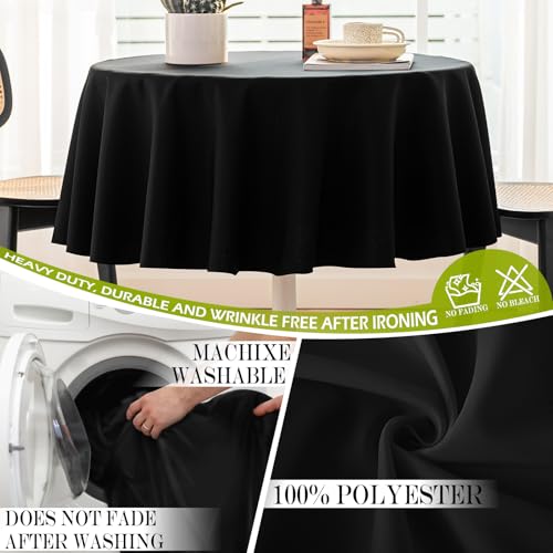 60 Inch Round Tablecloth for 36-48 Inch Tables - Black Polyester Spillproof