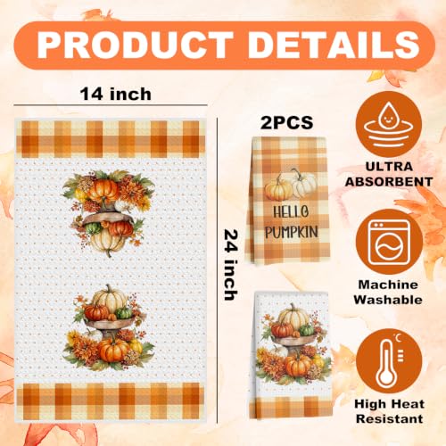 Fall Kitchen Towels Set of 2 - 14x24 Inch Pumpkin & Fall Decor, Includes Funny Everything Is Fine Sign Variation