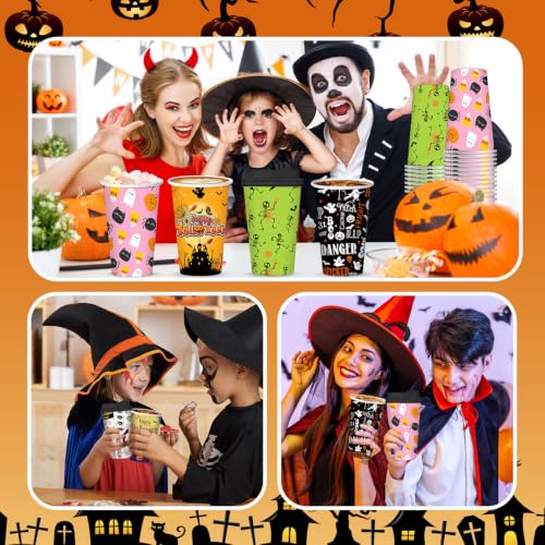 Halloween Disposable Coffee Cups 12oz with Lids - 48 Pack, 6 Designs - 12oz Halloween