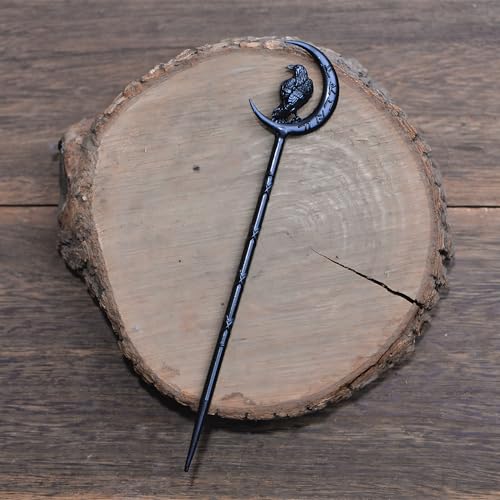 RLMN Viking Raven Hair Sticks - Gothic Moon Hair Pins for Women - 2 Pack