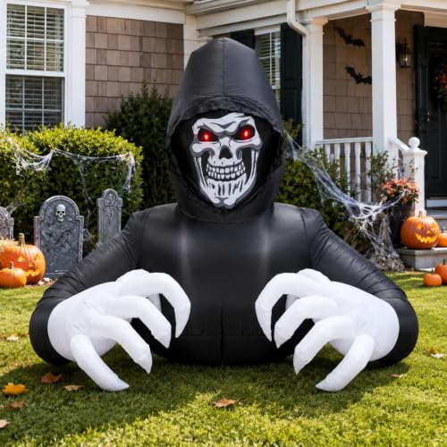 Inflatable Halloween Grim Reaper Decoration - 6FT Giant Scary Ghost with LED Lights