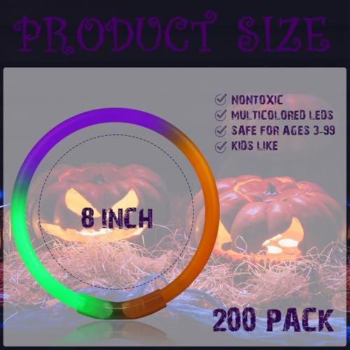 Wettarn 200 Pcs Halloween Glow Stick Bracelets - Green, 8-Inch Party Favors