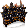 Halloween Pumpkin Ghost Spandex Tablecloth 6ft Fitted Rectangular Cover - Black White Orange