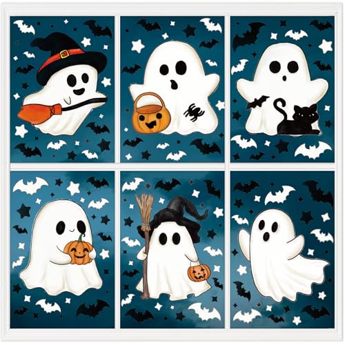 Halloween Ghost Window Clings Set - Reusable Double-Sided Decals for Glass Windows, 161 pcs, Seasonal Decorations, Variation: Ghost
