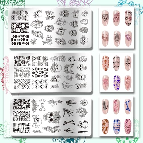 Halloween Skull Nail Stamping Plates Set with 58 Patterns for Gothic Nail Art