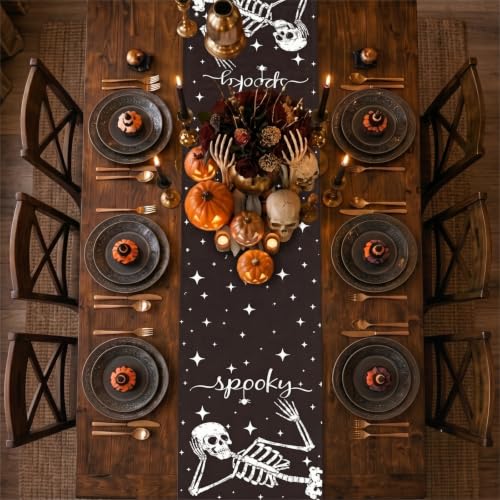 Halloween Skeleton Spider Table Runner 13x72in - Spooky Decor for Parties