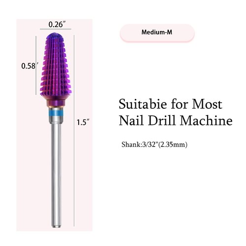 ERUIKA Tungsten Carbide Tornado Nail Drill Bits,3/32'' Two Way Safety Use Efile Multi-function Bits,Suitable Fast Remove for Acrylic Gels Manicure Pedicure Rotary Tools (Purple, Medium - M)