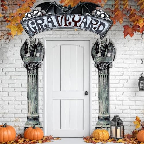 Halloween Graveyard Door Banner Set - Spooky Bat and Tombstone Decor