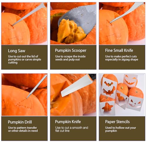 Pumpkin Carving Tools with Stencils 5PCS Halloween Pumpkin Carving Kit Orange - Adults & Kids