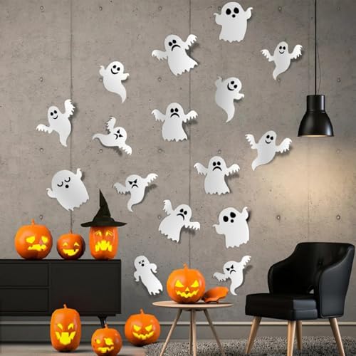 Ghost Halloween Wall Stickers - 42Pcs 3D Ghost Wall Decor for Horror Classroom & Home - Variation Ghost-2