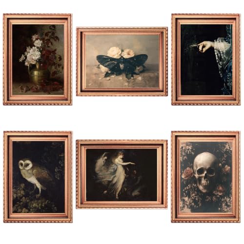 Gothic Halloween Fridge Magnets Set - Dark Skeleton Skull Flowers Moth Owl Vintage Art