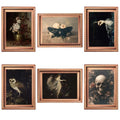 Gothic Halloween Fridge Magnets Set - Dark Skeleton Skull Flowers Moth Owl Vintage Art