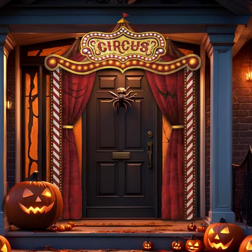 Halloween Circus Tent Banner Decorations - Creepy Carnival Party Backdrop