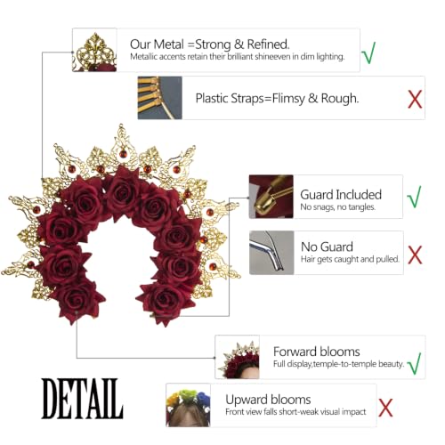 Red Halloween Flower Crown Headpiece for Catrina Costume Gothic Decor