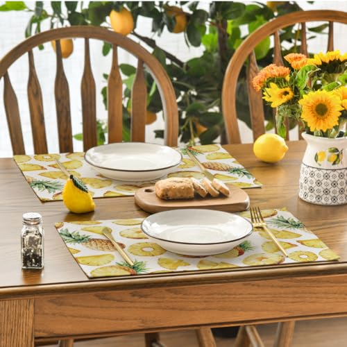 Yellow Pineapple Summer Placemats Set of 4 - 12x18 Inch Rectangular Seasonal Table Decor