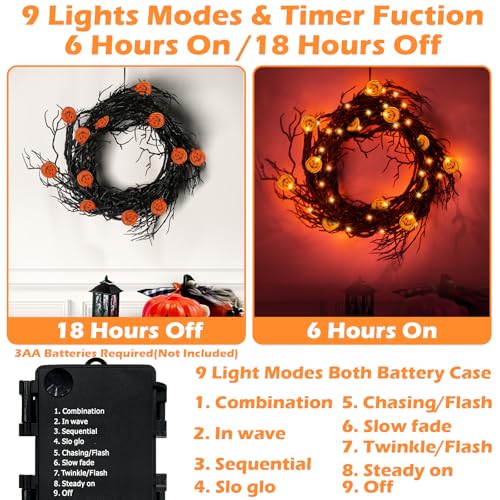 6 Ft LED Halloween Willow Vine Garland with Pumpkin Lights - Waterproof & Timer