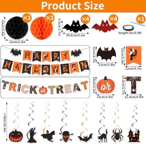 Halloween Party Decorations Set with Banner, Garland & Ornaments - Indoor Use