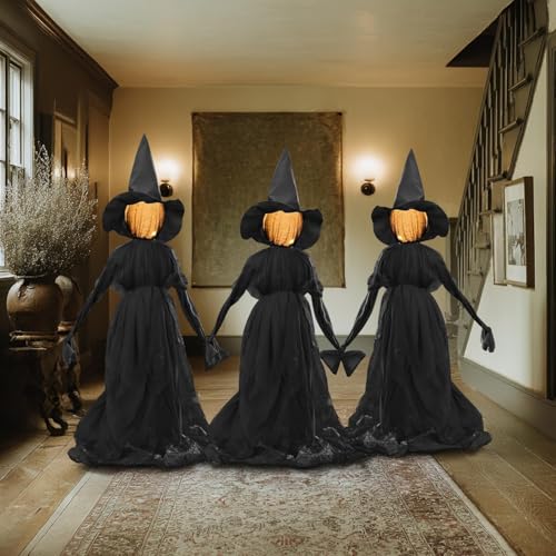 Halloween Witch Decorations Outdoor - 5 FT Set of 3 Light Up Witches Stakes - Black