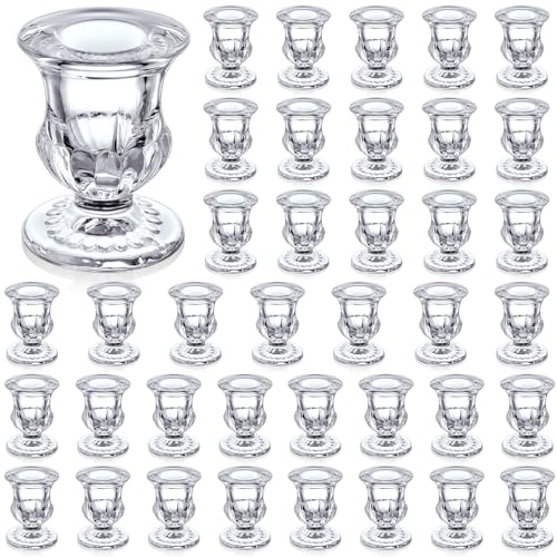 Clear Glass Candlestick Holders - 2.5 Inch Taper Candle Holders Bulk Set for Wedding & Table Decor - Variation 42