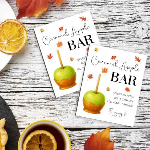 White Caramel Apples Recipe Sign - Rustic Wooden Tabletop Menu Board, 8x10