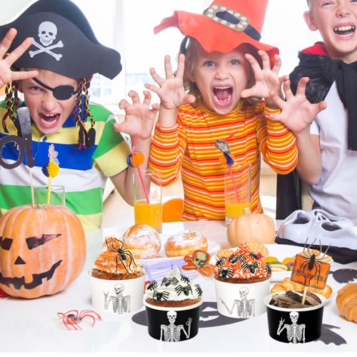 Halloween Skeleton Snack Cups - 50 Pack 8oz Disposable Black & White Party Bowls