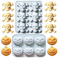Light Blue Halloween Silicone Mold Set with Skull & Pumpkin for Baking & Decorating