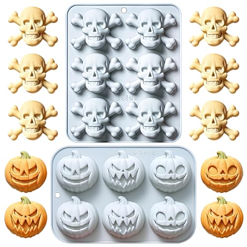 Light Blue Halloween Silicone Mold Set with Skull & Pumpkin for Baking & Decorating