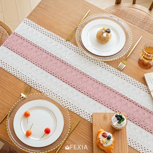 Pink Boho Table Runner 12x72 Inches Farmhouse Decor for Dining & Events - FEXIA