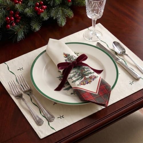 Holiday Placemat Set - 4 Pack, 19x13 Inches, Spode Christmas Tree Pattern