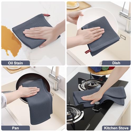 Homaxy 12-Piece Cotton Kitchen Towels and Dishcloths Set - Dark Grey