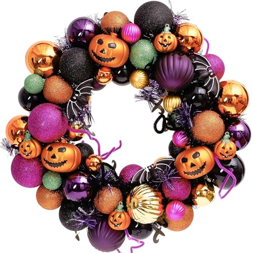 20 Inch Pumpkin Wreath for Front Door Halloween Decorations - Valery Madelyn