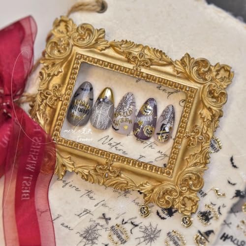 Self-Adhesive 5D Embossed Nail Stickers - Gold Halloween, Long-Lasting Nail Art Decals