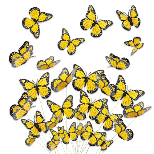 Yellow Monarch Butterfly Decor Set - 48pcs with 4 Sizes & Magnet Attachments