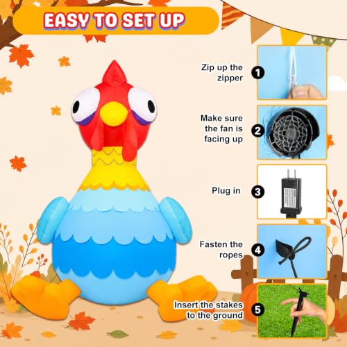 5FT Inflatable Chicken Decoration for Halloween & Thanksgiving Yard Decor