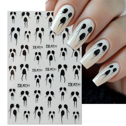 Halloween Horror Nail Stickers - Gothic Skull & Butterfly 3D Decals - 6 Sheets
