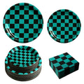 Party Checkered Plates and Napkins Set - 150 Pcs Green & Black