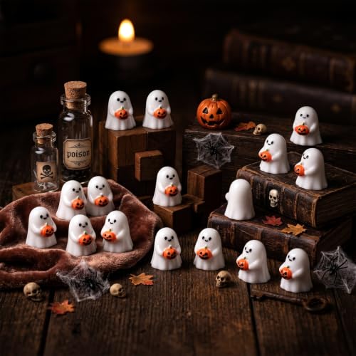 Mini Ghost Pumpkin Resin Figurines Set - Halloween Decorations, 50pcs