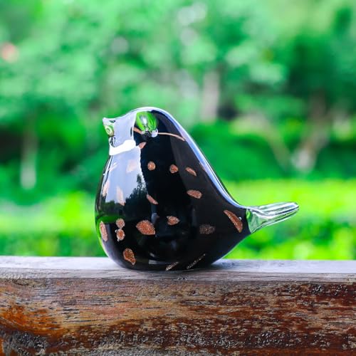 Black Blown Glass Bird Figurine Handmade Animal Sculpture Home Decor - LONGWIN