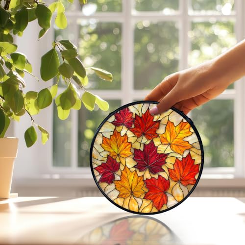 Fall Maple Leaf Sun Catcher with Autumn Leaves Variation - Stained Glass Window Decor