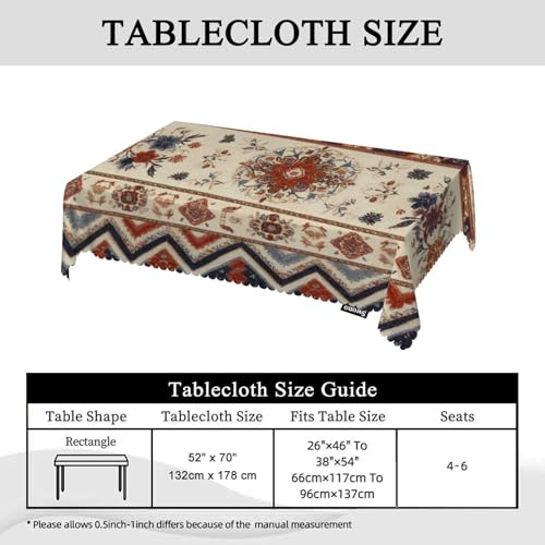 Mexican Floral Rectangular Tablecloth 70x52 Inch Ethnic Geometric Design Washable