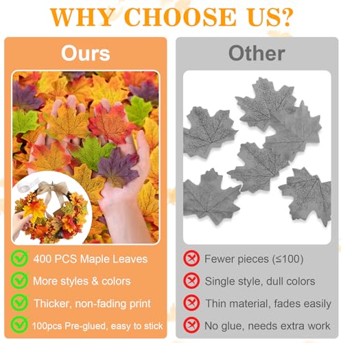 Fall Maple Leaves Bulk Set with 8 Colors and Glue Dots - Reusable Autumn Decor