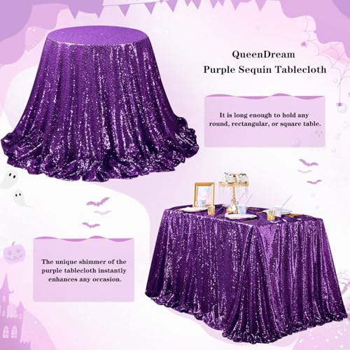 QueenDream Purple Sequin Tablecloth 90x90 Inch Halloween Birthday Xmas Decorations
