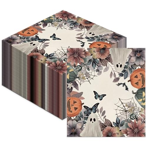 Halloween Ghost Napkins - 60 Pack Jack O'Lantern Floral Disposable Paper Towels