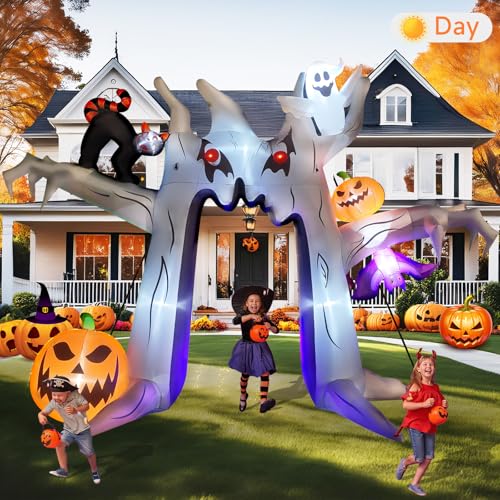 Halloween Inflatable Archway - Dead Tree Variation with Ghosts, Pumpkins & LED Lights, 10FT Yard Decorations