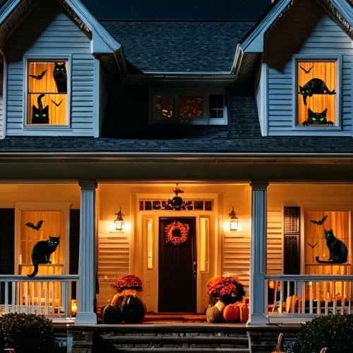 Halloween Window Clings Black Cat Stickers - Spooky Glass Decorations
