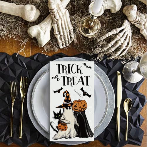 Halloween Paper Napkins 100 Pack - Jack-O-Lantern Ghost Bats Cat 4.3x7.9 Inches