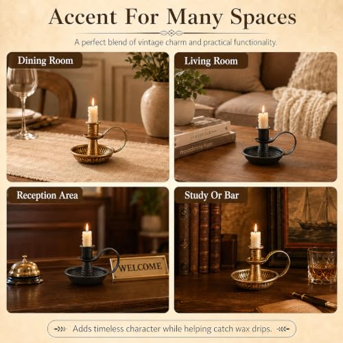 Black & Bronze Taper Candle Holders Set - 4 Pcs Iron Candlelight Stands with Handle for Home & Wedding Decor Variation of 4