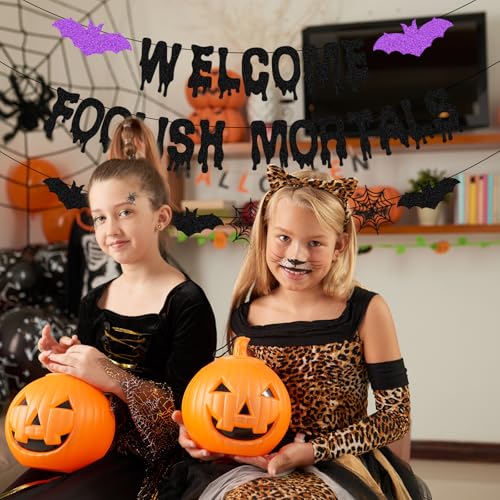 Halloween Banner Set with Bat & Web Decor - Haunted House Wall Hangings
