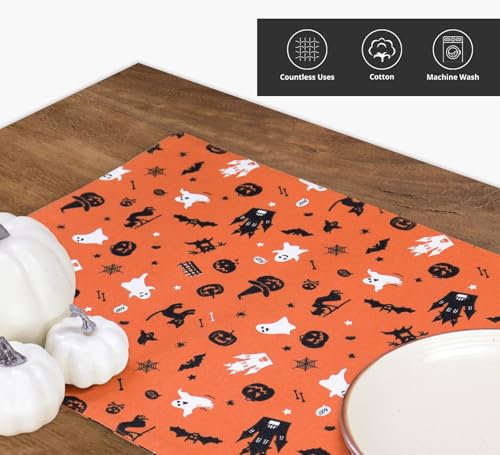 Halloween Placemats Set of 4 - 13x19 Inch Ghost Witches Trees Design